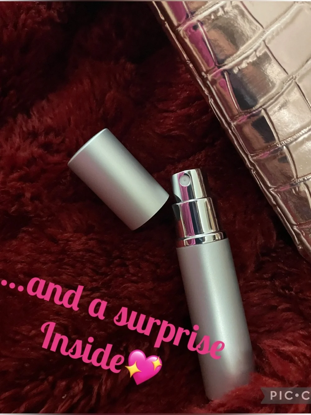 Jimmy Choo pink Metallic cosmetics makeup bag w a sweet surprise “I got Choo”💖